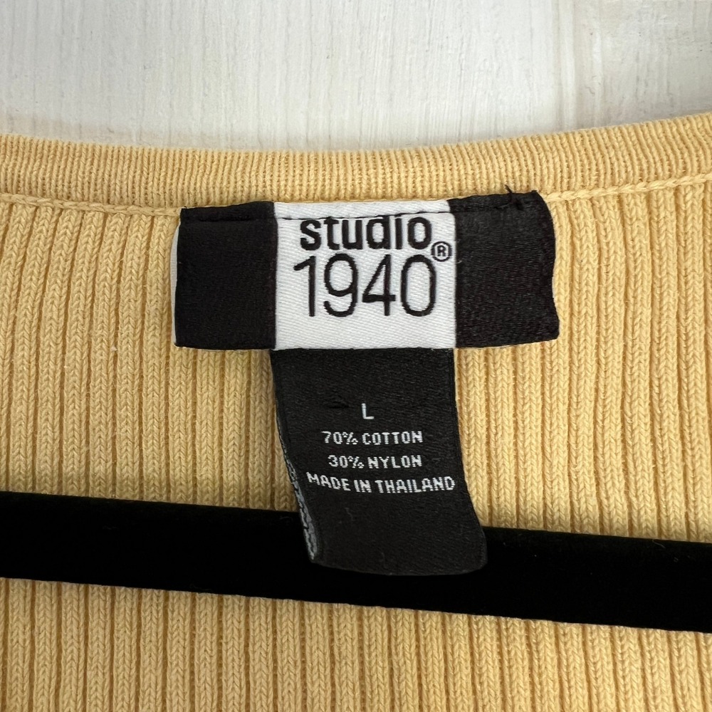 Studio 1940 Womens L Yellow Ribbed Knit V Neck Empire Waist Tank Top Y2K Cotton - Picture 2 of 7